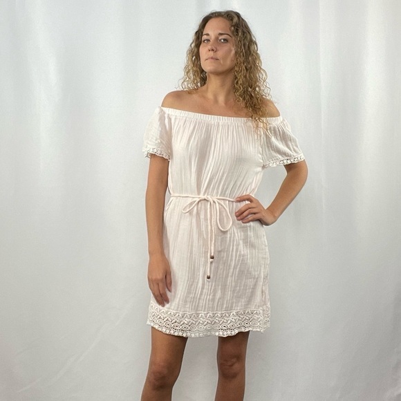 Michael Stars Cotton Off the Shoulder Mini Dress in Light Pink Size Extra Small - Picture 1 of 7